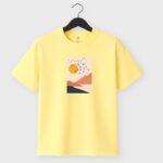 Abstract Nature T-Shirt featuring sun, mountain, and bird design