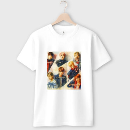 BTS Watercolor Band White T-Shirt front view